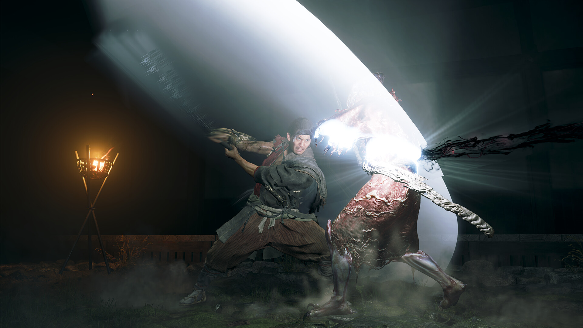 Onimusha: Way of the Sword - Miyamoto Musashi en combate contra criaturas Genma en Kyoto